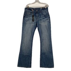 Guess Jeans Bootcut Low Rise Size 33x34 Blue Denim Womens Distressed Wash